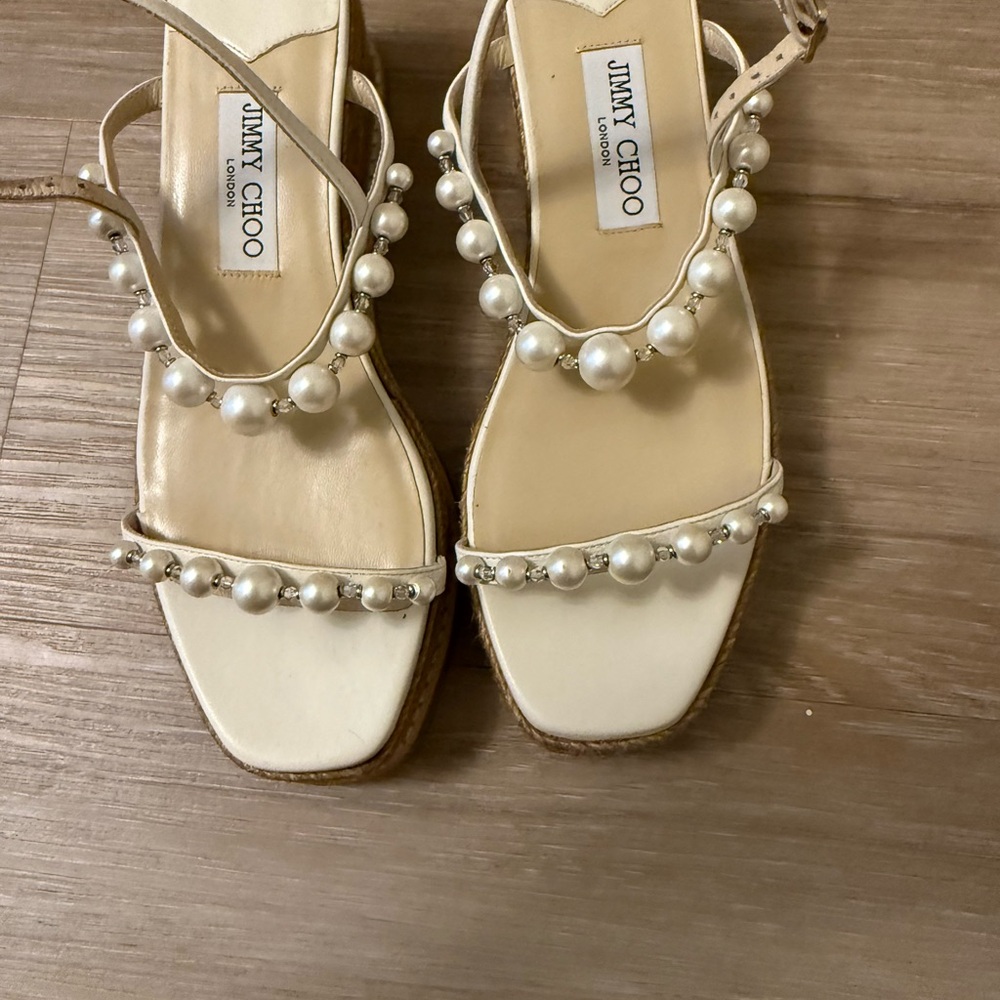 Jimmy Choo White Pearl-Embellished Women's Sandals